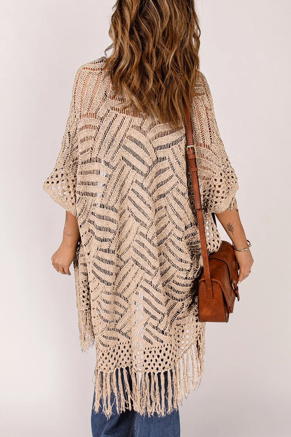 Women's Loose Knitwear Tassels Kimono with Slits