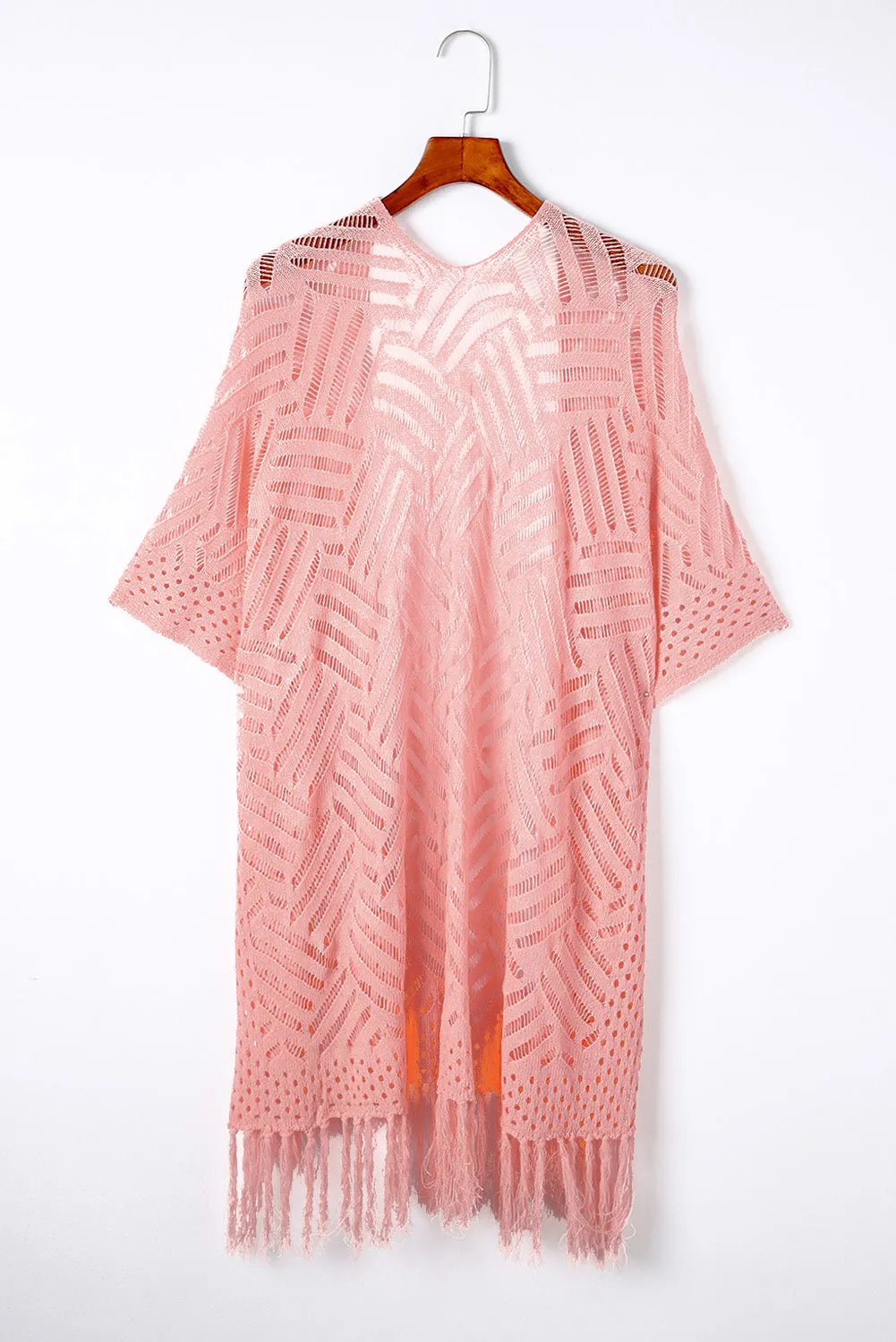 Women's Loose Knitwear Tassels Kimono with Slits