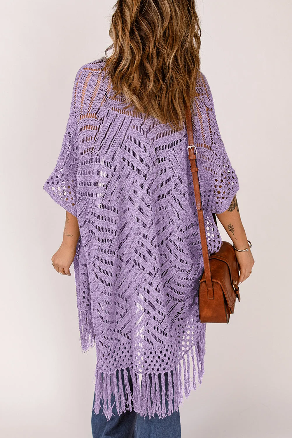 Women's Loose Knitwear Tassels Kimono with Slits