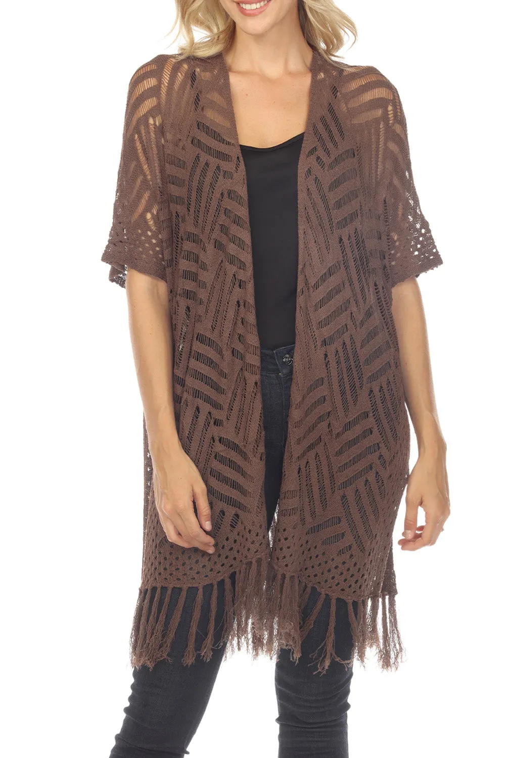 Women's Loose Knitwear Tassels Kimono with Slits