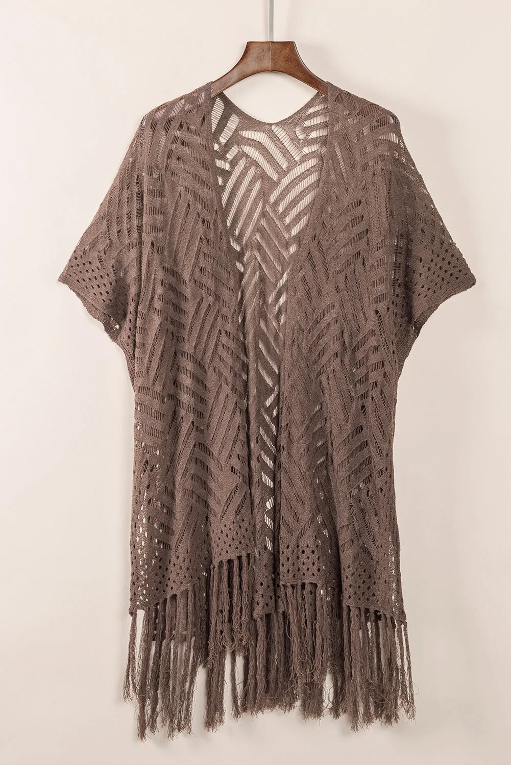 Women's Loose Knitwear Tassels Kimono with Slits