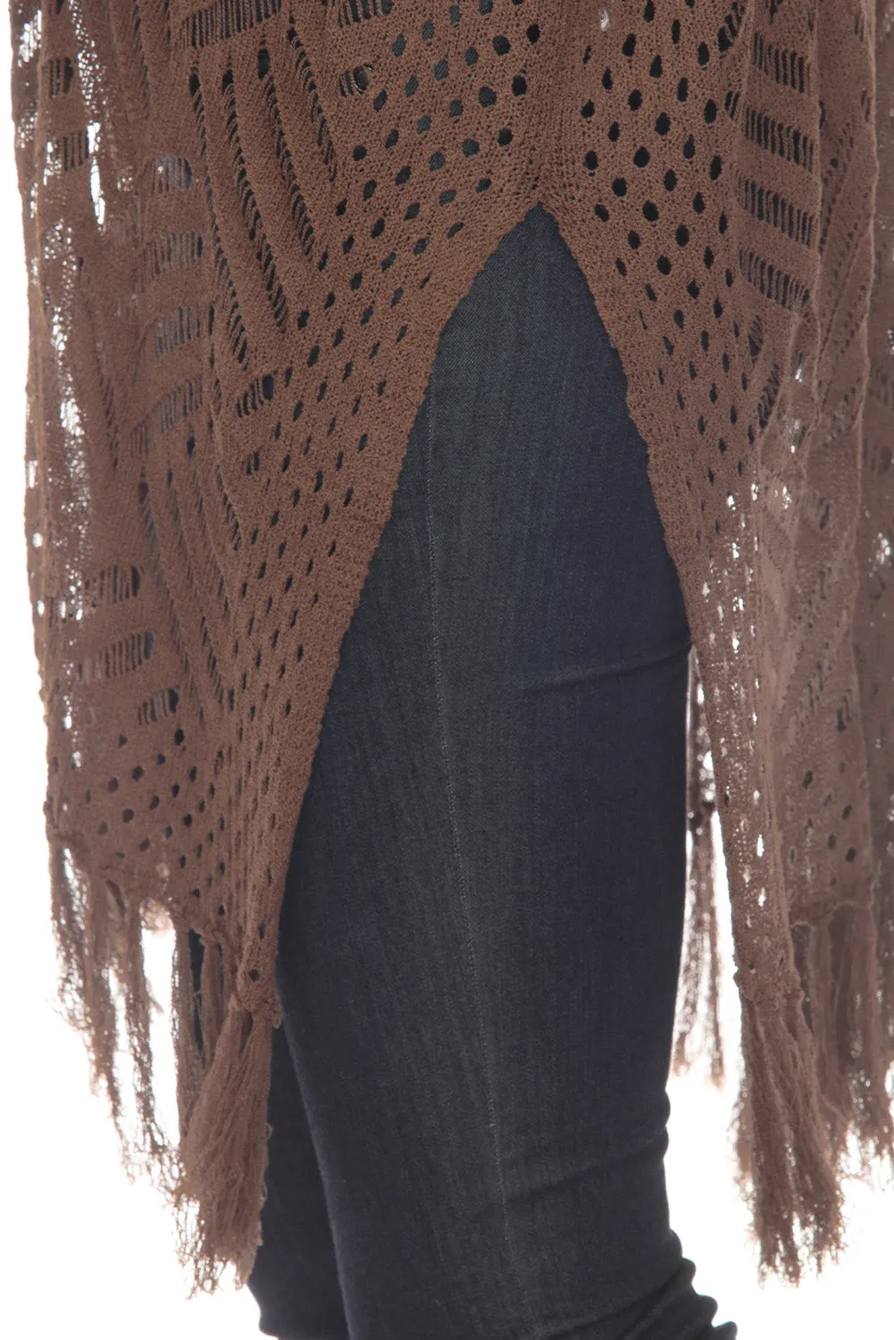 Women's Loose Knitwear Tassels Kimono with Slits