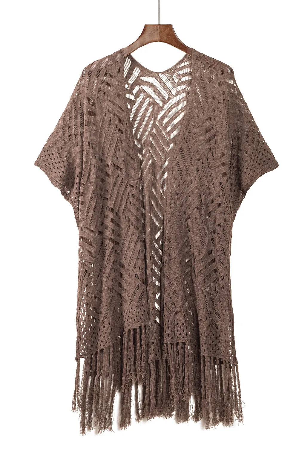 Women's Loose Knitwear Tassels Kimono with Slits