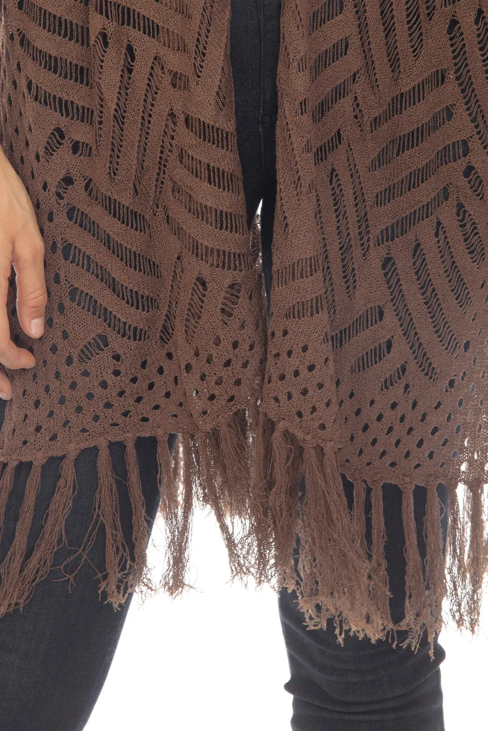 Women's Loose Knitwear Tassels Kimono with Slits