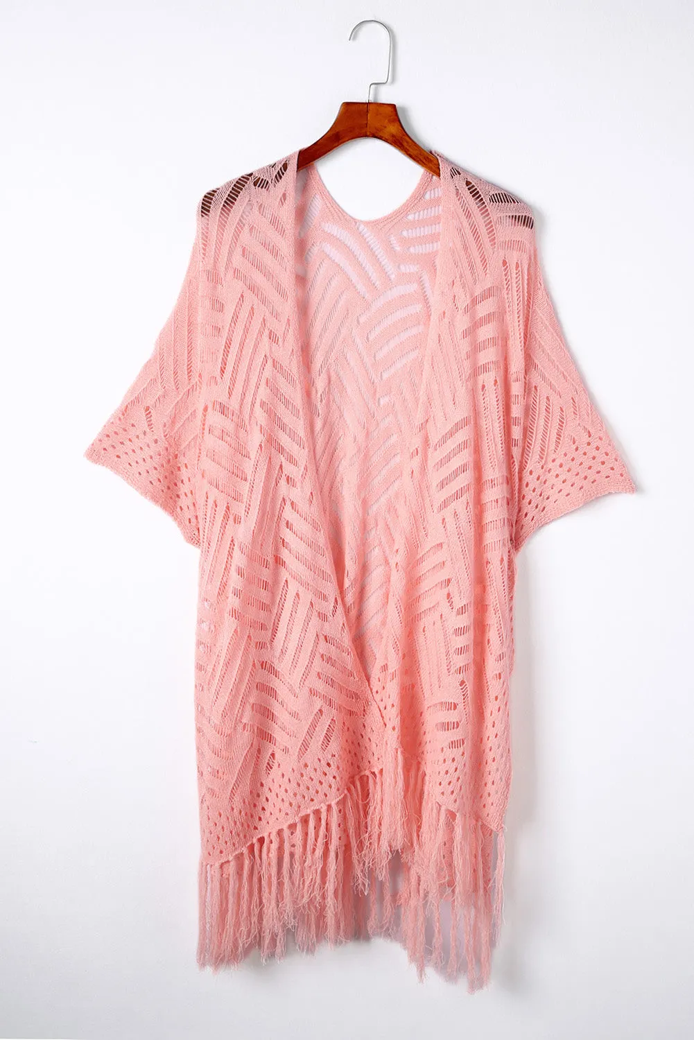 Women's Loose Knitwear Tassels Kimono with Slits