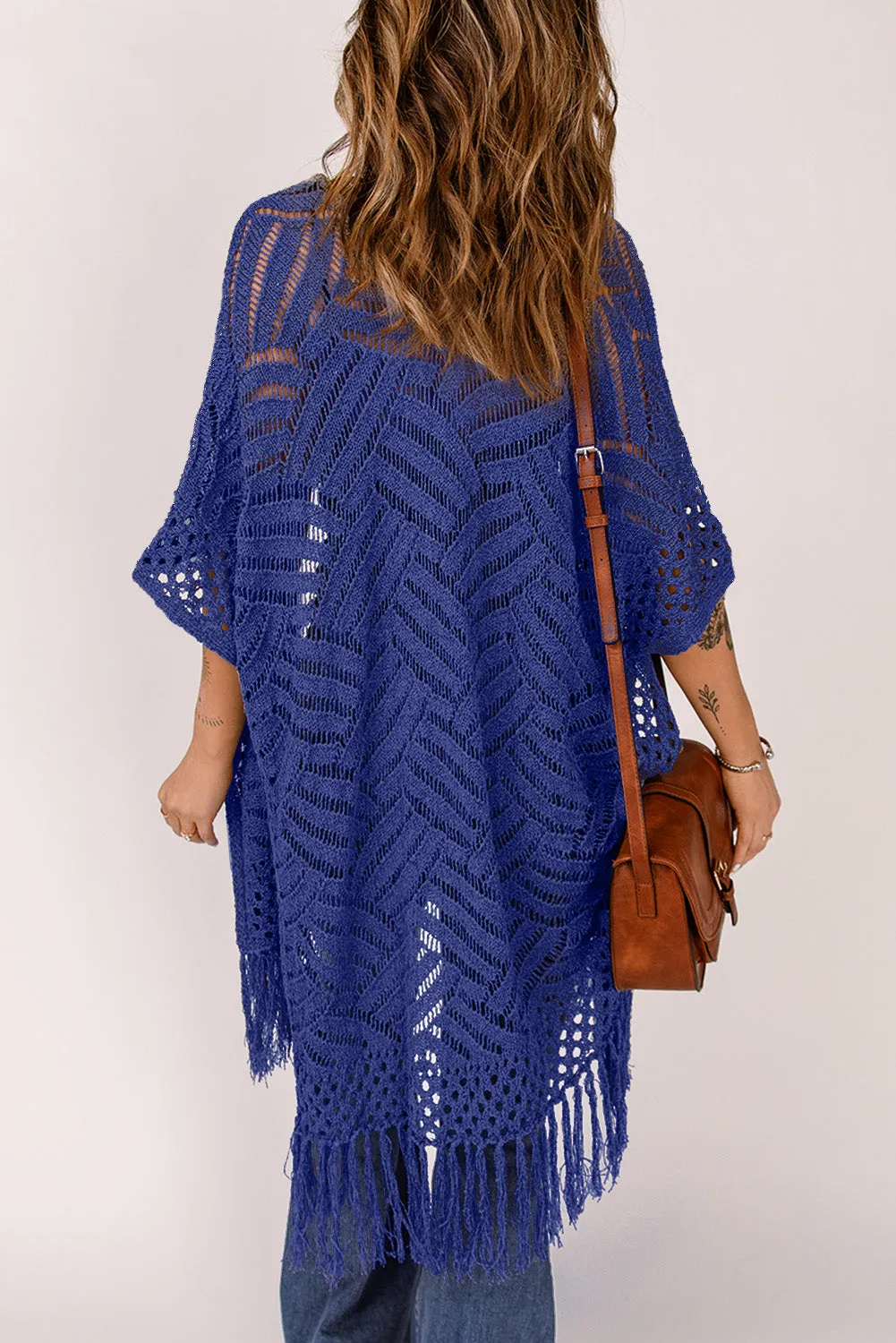 Women's Loose Knitwear Tassels Kimono with Slits