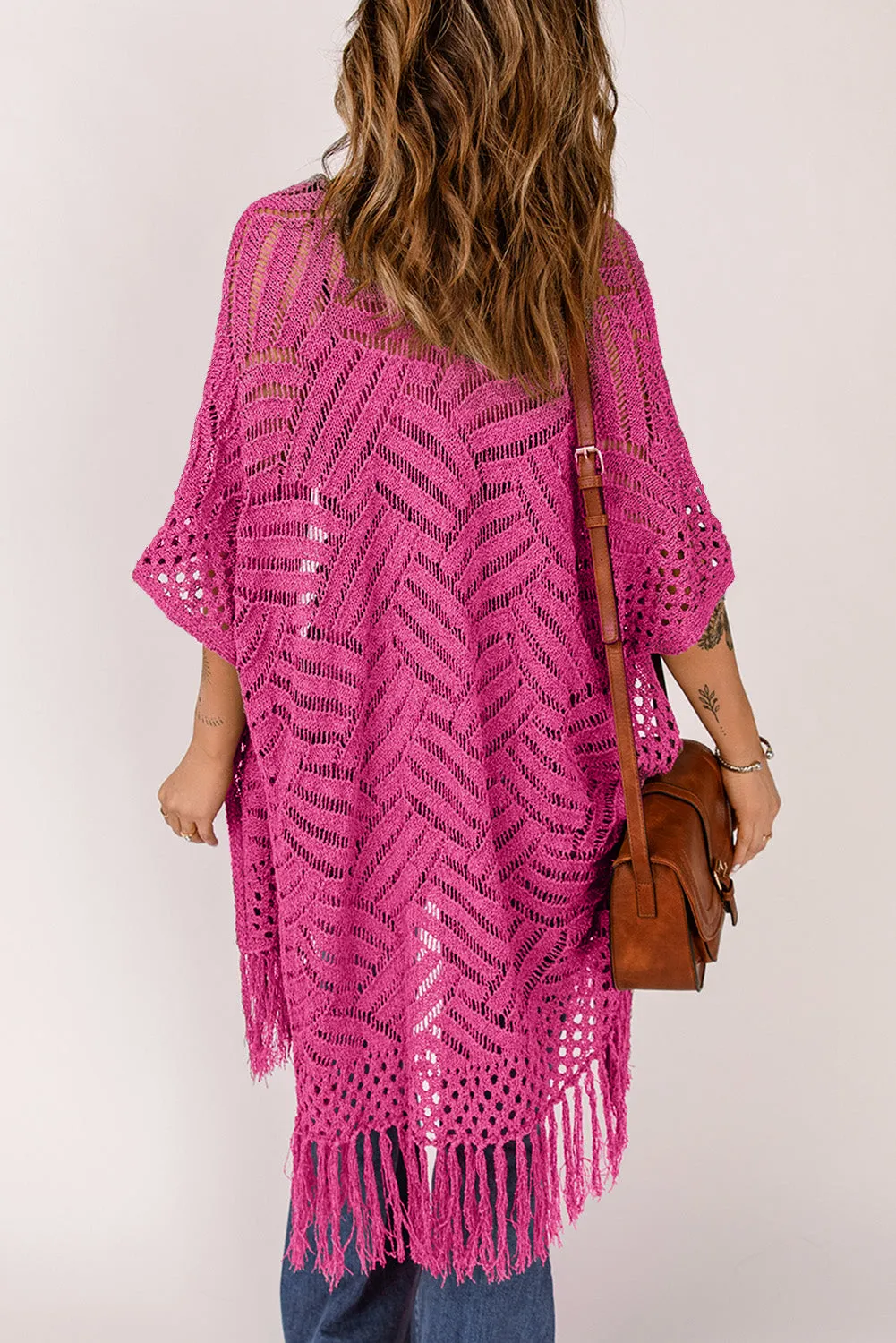 Women's Loose Knitwear Tassels Kimono with Slits