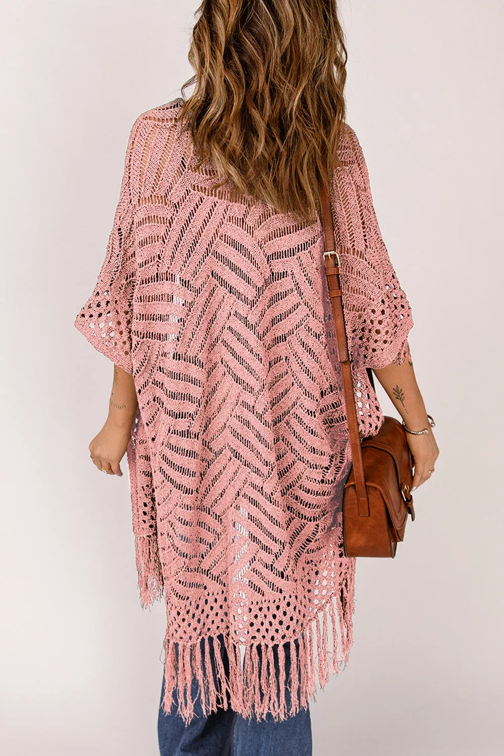 Women's Loose Knitwear Tassels Kimono with Slits