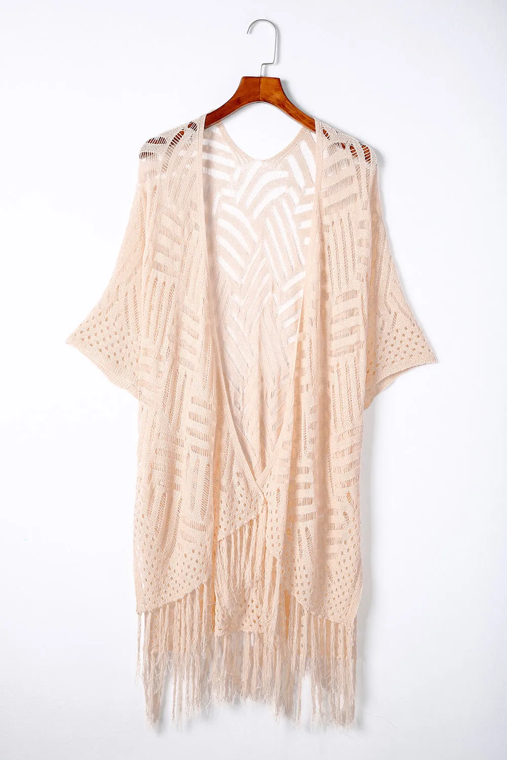 Women's Loose Knitwear Tassels Kimono with Slits