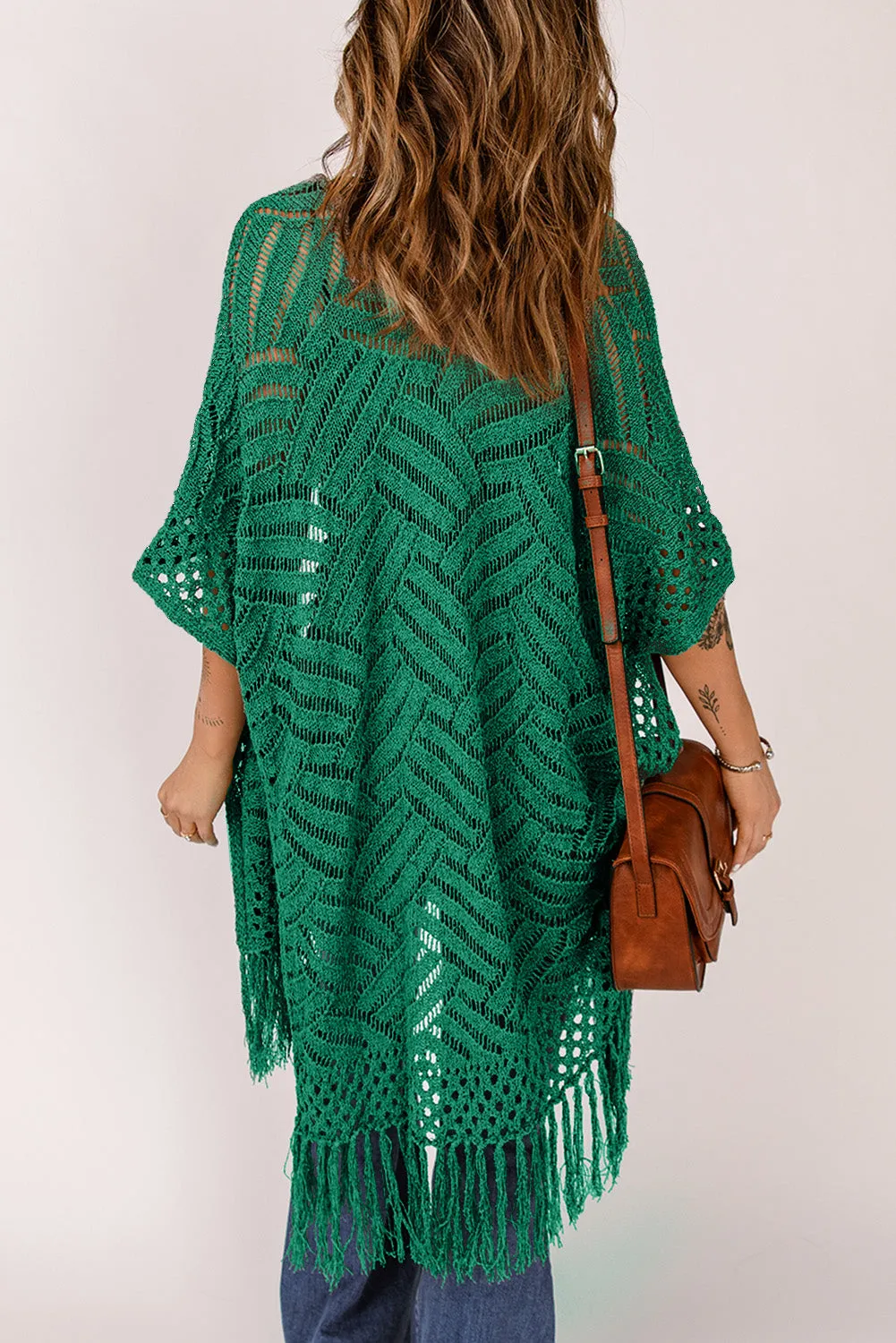 Women's Loose Knitwear Tassels Kimono with Slits