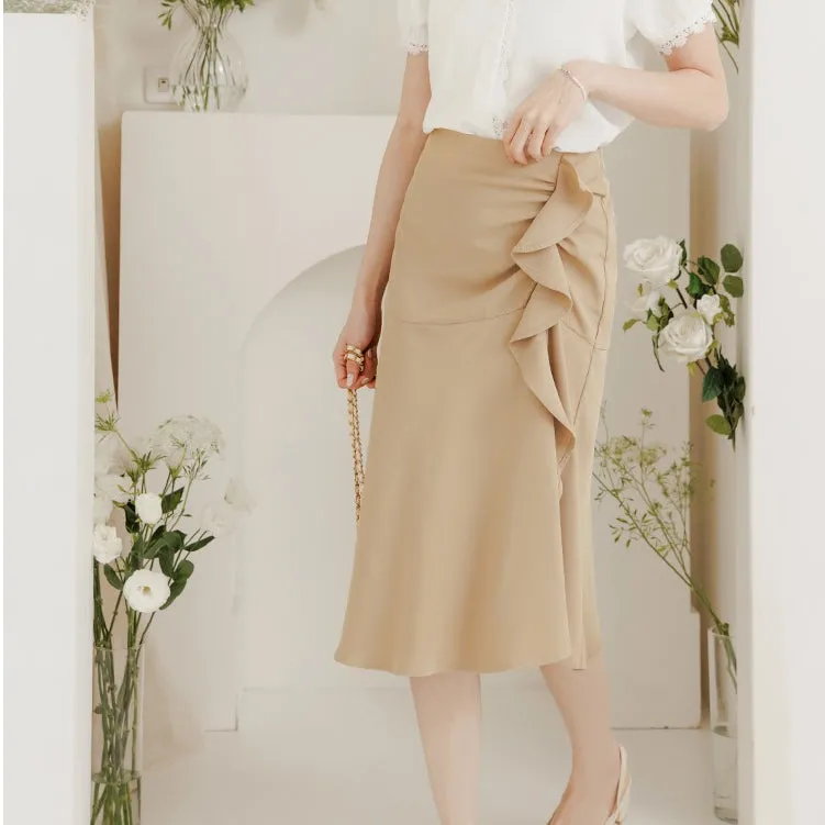 Work Ruffle A-Line Long Midi Skirt